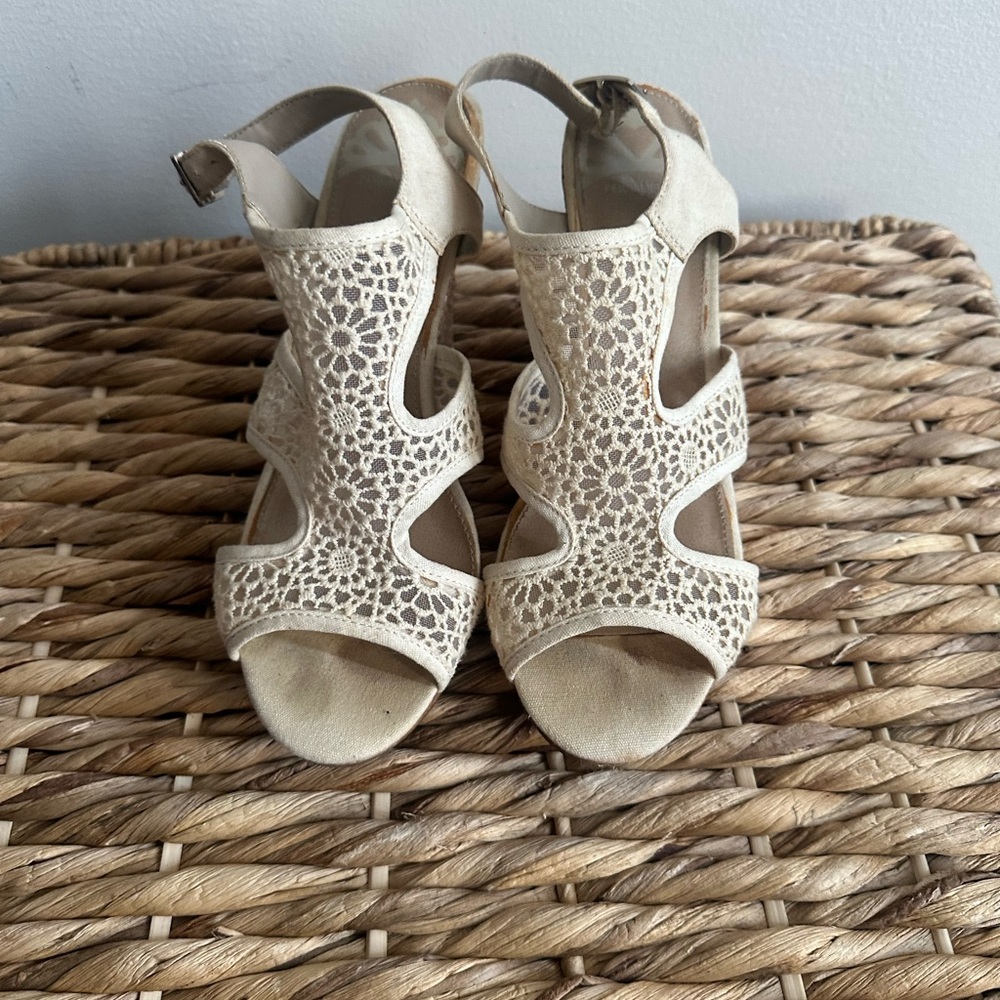 Fergalicious Cream Laser-Cut Sandals